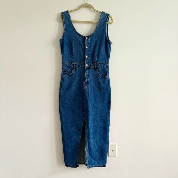 Regeneration Blue Denim Overall Slit hem Midi Size Large - Picture 2 of 10